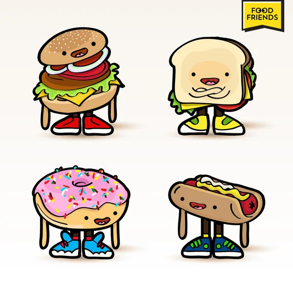 Personnages alimentaires mignons — Image vectorielle