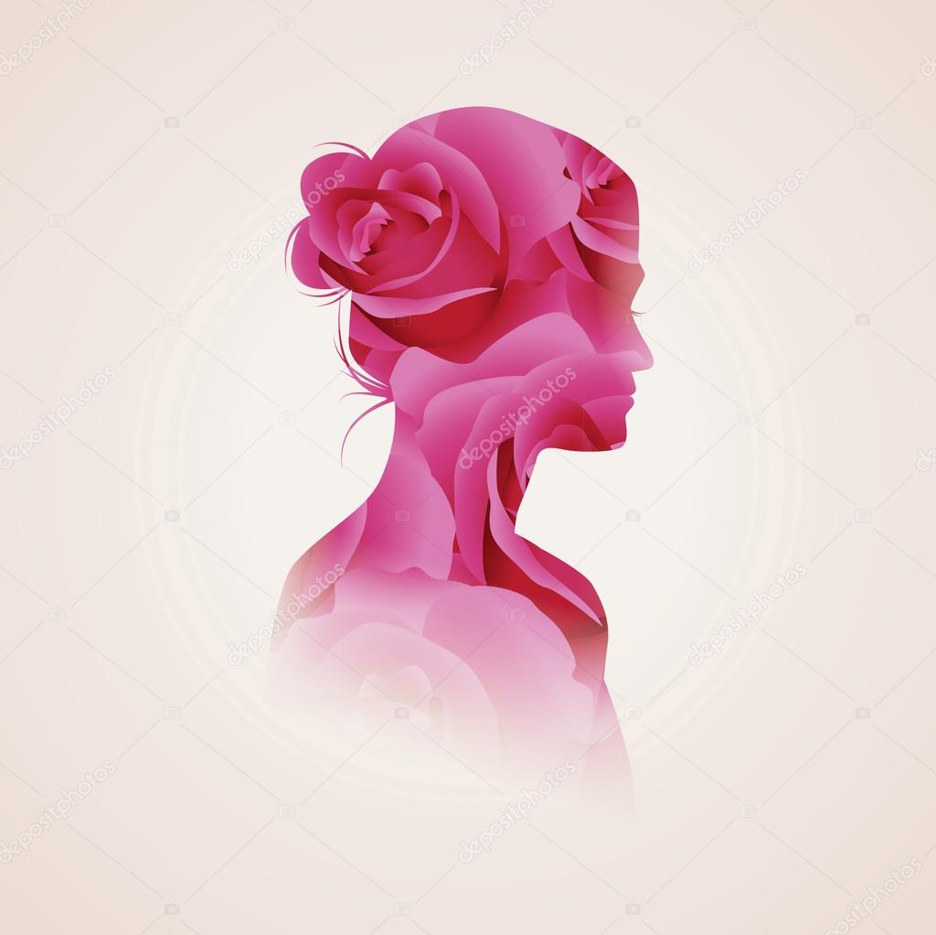 Woman silhouette plus abstract flowers