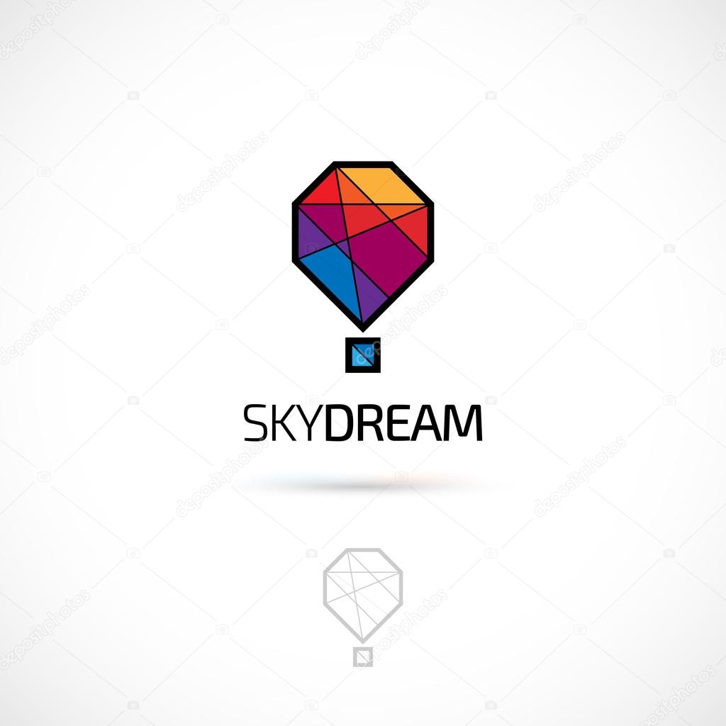 Vector logo design, polygonal hot balloon symbol icon. Logotype template.