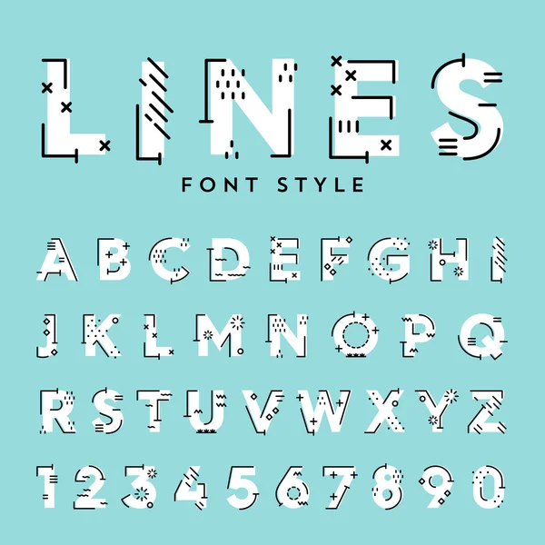 Trendy platte lettertype met abstracte lijnen — Stockvector