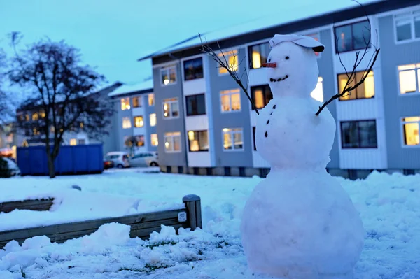 Seasonal background with happy snowman