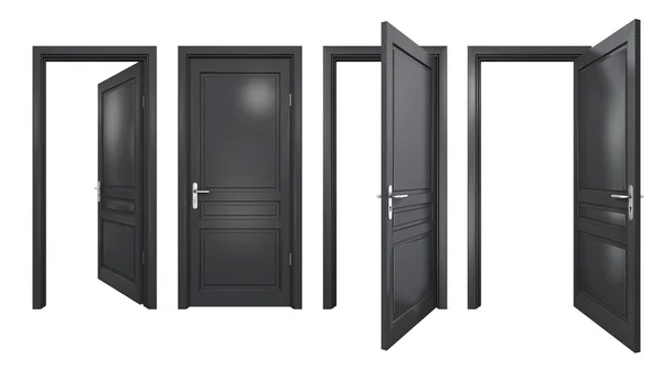 Collection of isolated black doors — Stock Photo, Image