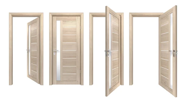 Zestaw Realistycznych Drzwi Pionowym Paskiem Szkła Drewnianymi Deskami Wysoka Rozdzielczość — Zdjęcie stockowe