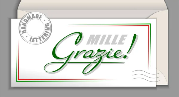 Handgeschreven Italiaanse Taal Belettering Grazie Mille Hartelijk Dank Italië Vector — Stockvector