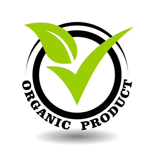 Organic Product Vector Stamp Green Leaf Illustration Check Mark Logo — Stock Vector