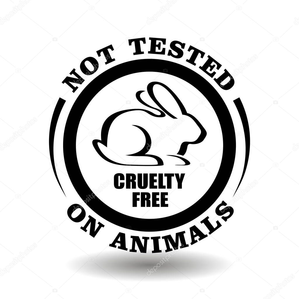 Round vector stamp Not tested on animals for product packaging symbol. Cruelty free icon with hand drawn rabbit outline illustration