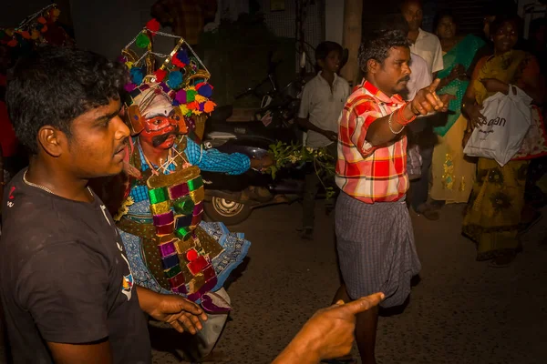 Puducherry Índia Dezembro Circa 2019 Férias Hindus Religiosas Festival Noturno — Fotografia de Stock