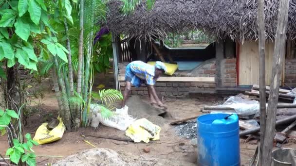 Puducherry India December Circa 2018 Indiska Gipsarbetare Använder Murslev Blandnings — Stockvideo