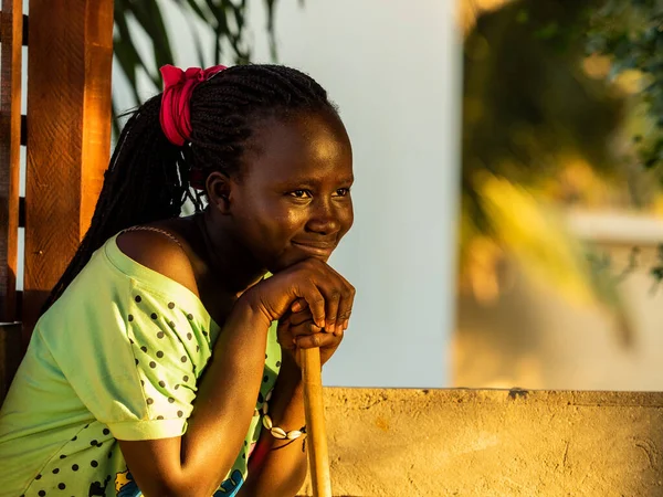 Mbour Senegal Janeiro Circa 2021 Retrato Uma Jovem Criança Senegalesa — Fotografia de Stock