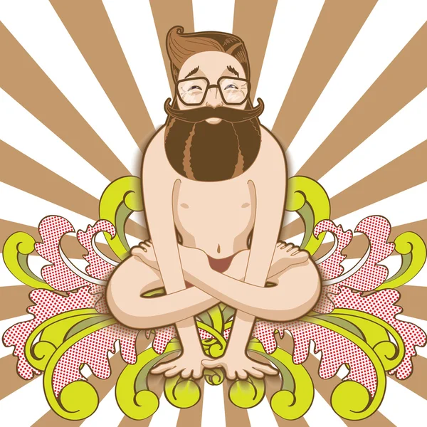 Hipster meditare in posa yoga Kukkutasana — Vettoriale Stock