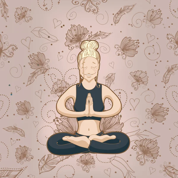 Ragazza seduta in una posa yoga Padmasana — Vettoriale Stock