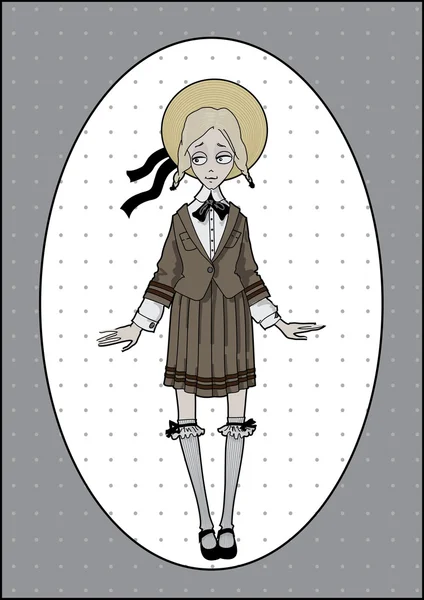 Meisje in vintage school uniform — Stockvector