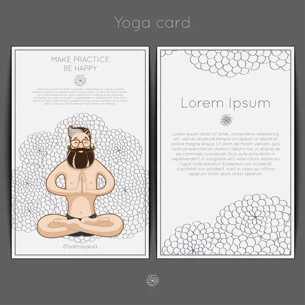 Sedile sorridente uomo yoga in posizione di loto. Carta vettoriale . — Vettoriale Stock