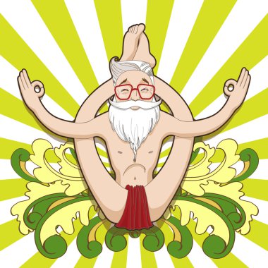 Komik hipster meditasyon yoga poz.