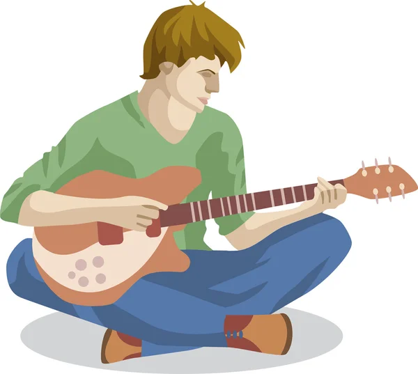 A boy playing an electric guitar. Vector Illustration. — Stock Vector