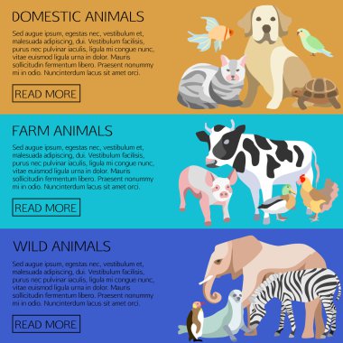 Evcil Hayvan, çiftlik ve düz tasarım karikatür tarzı yabani hayvanlarda siluetleri ile Icon set.