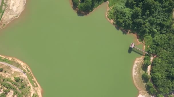 Aerial shot of big reservoir — Stock Video