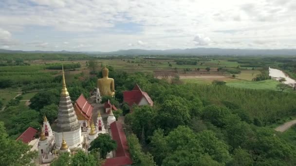 Foto aérea de la gran estatua de Buda en el templo público tailandés — Vídeo de stock