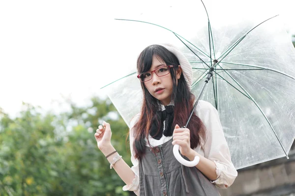 Asian girl with umbrella — Stock Photo, Image