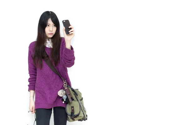 Asian girl in casual wear selfie — Stock Photo, Image