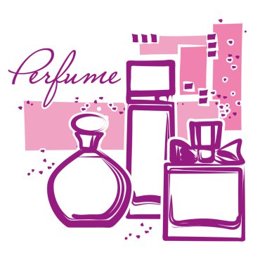 Elle çizilmiş parfüm şişeleri kümesi