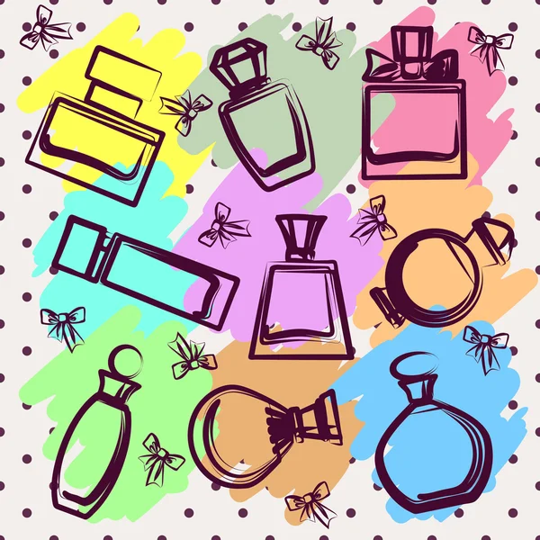 Set de diferentes frascos de perfume en vector — Vector de stock