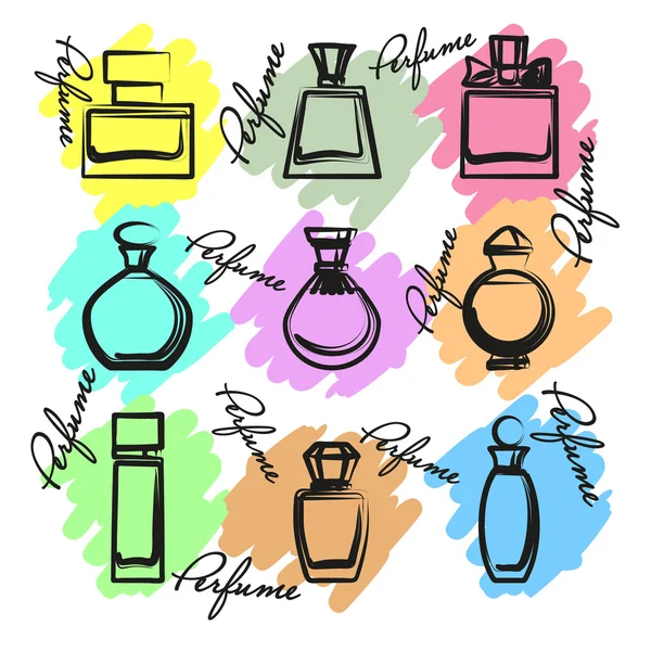 Set of different perfume bottles in vector — Stock Vector