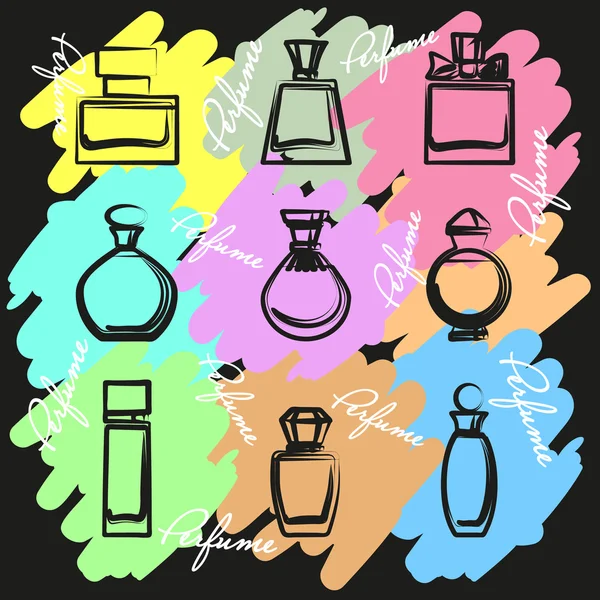 Set of different perfume bottles in vector — Stock Vector