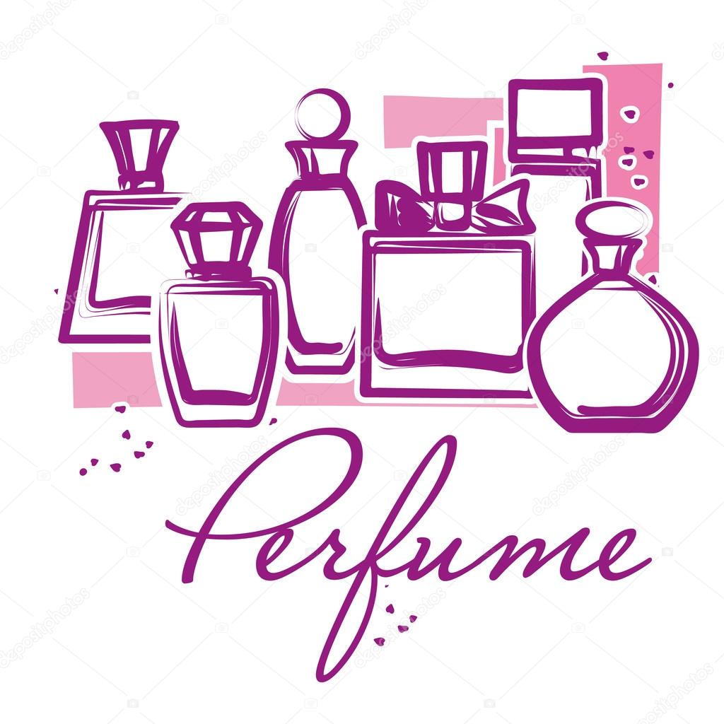 Set of hand drawn perfume bottles