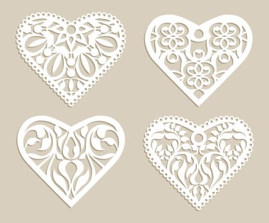 Set stencil lacy hearts with openwork pattern clipart