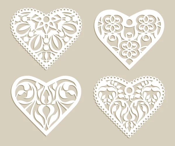 Set stencil lacy hearts with openwork pattern — Stock Vector