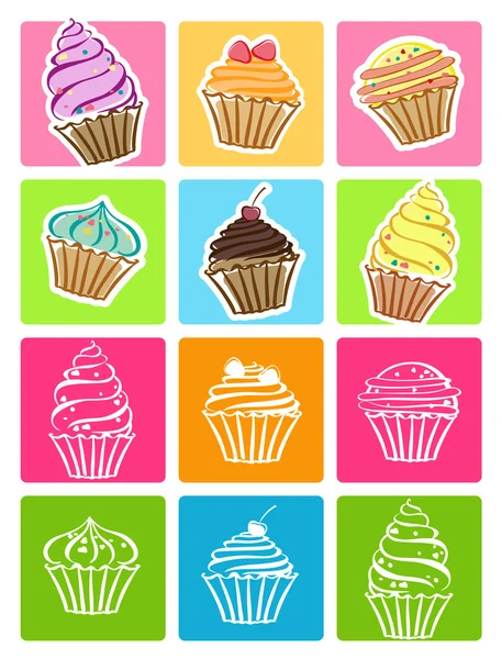 Cupcakes setzen Symbole — Stockvektor