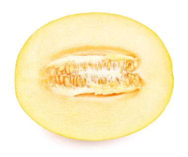 Kavun, beyaz arka planda yarı izole. Üst manzara, düz uzanma