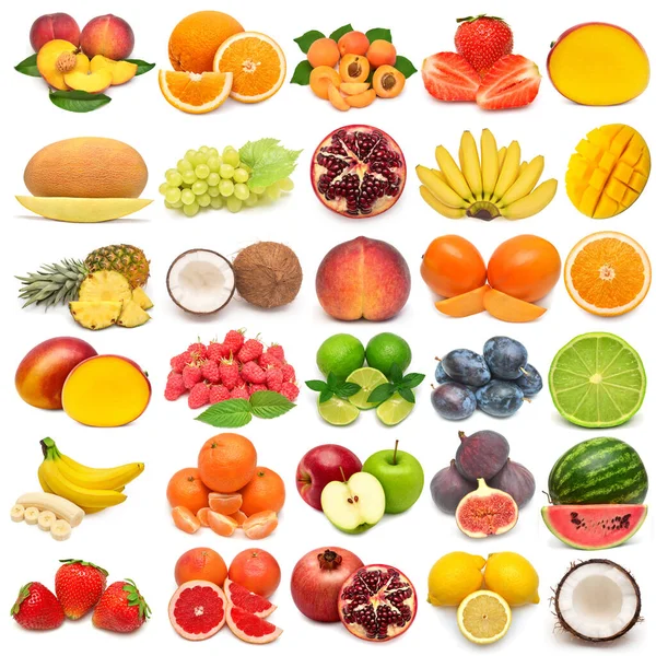 Fruit Collectie Meloen Perzik Abrikoos Ananas Persimmon Appel Banaan Kokosnoot — Stockfoto