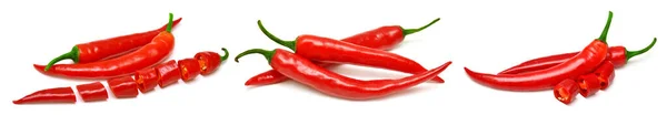 Verzameling Rode Chili Peper Geïsoleerd Witte Achtergrond — Stockfoto