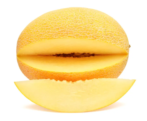 Melone Scheiben Geschnitten Isoliert Auf Weißem Hintergrund Draufsicht Flache Lage — Stockfoto