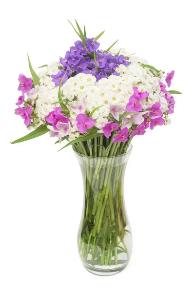 Blumenarrangement Bouquet Von Schafgarbe Und Tradescantia Einer Vase Isoliert Auf — Stockfoto