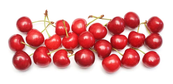 Cherries Isolated White Background Top View Flat Lay — Stock Photo, Image