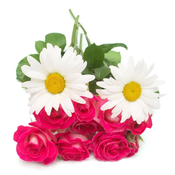 White Daisy Flowers Bouquet Pink Rose Isolated White Background Flat Stock Photo