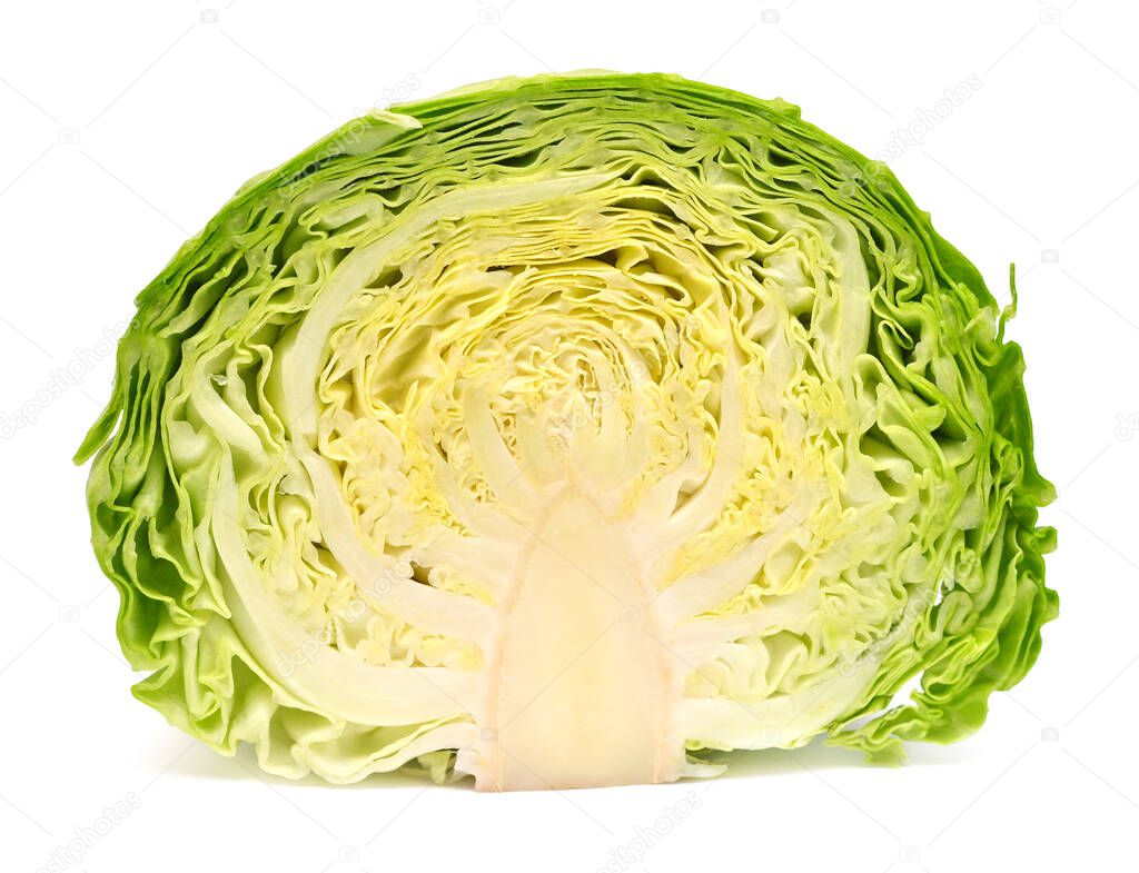 Green cabbage half isolated on white background