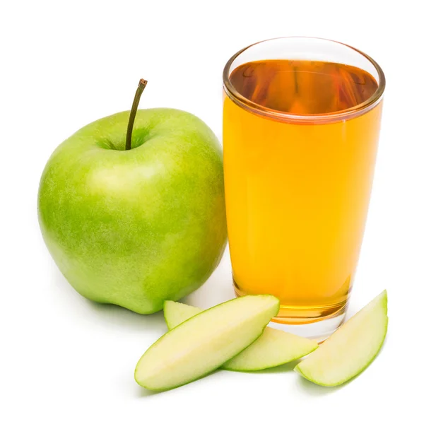 Plasterki jabłka jabłko i sok — Zdjęcie stockowe