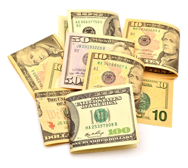 Farklı mezheplerin dolarlık banknotlar — Stok fotoğraf