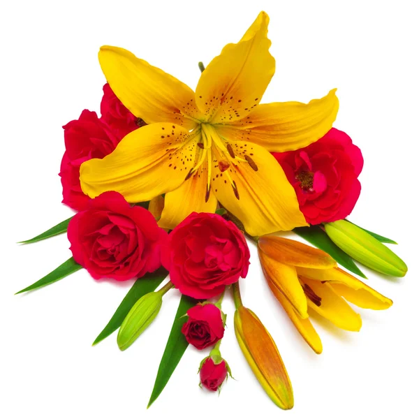Liliom virágok és rózsák — Stock Fotó