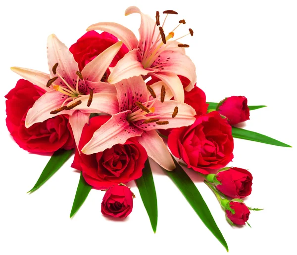 Flores lírios e rosas — Fotografia de Stock