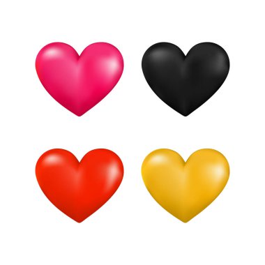 Volumetrik gerçekçi kalp, tasarımın için element. Pembe, altın, kırmızı ve siyah. Gradyan örgüsü. Vektör grafikleri. EPS10.