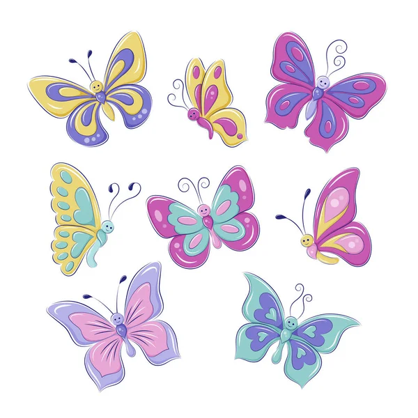 设置可爱的彩色蝴蝶卡通风格。儿童的图解。EPS10矢量图形. 矢量图形