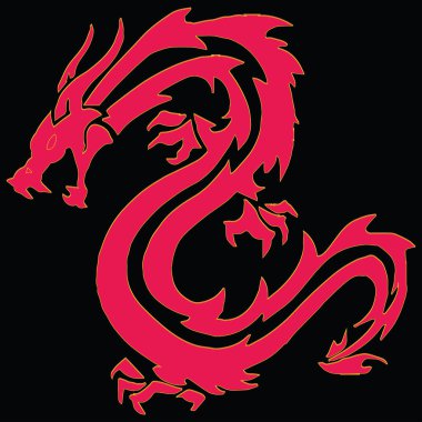 Bükülmüş ve çenesi açık bir ejderhanın soyut çizimi