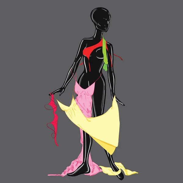 Manikin noir avec sous-vêtements multicolores — Image vectorielle