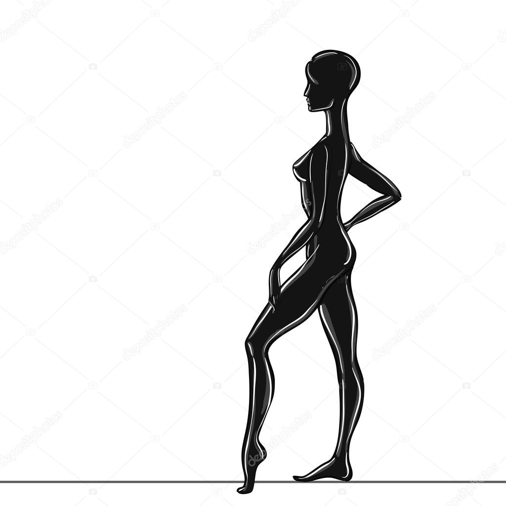 Ilustración vectorial de un maniquí femenino negro sin ropa. La silueta