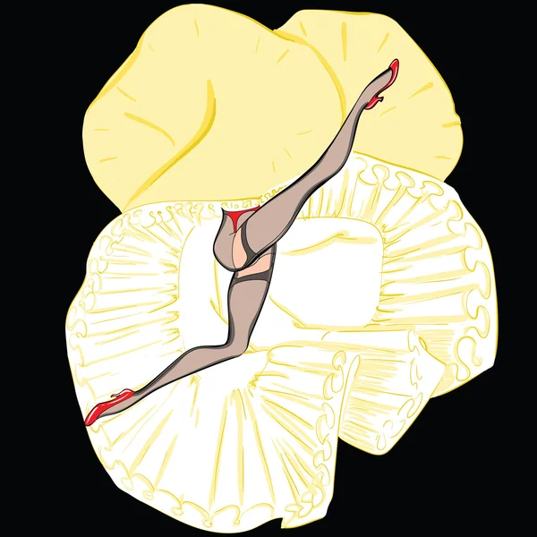 Les pieds du danseur Cancan Pieds en jupe moelleuse — Image vectorielle